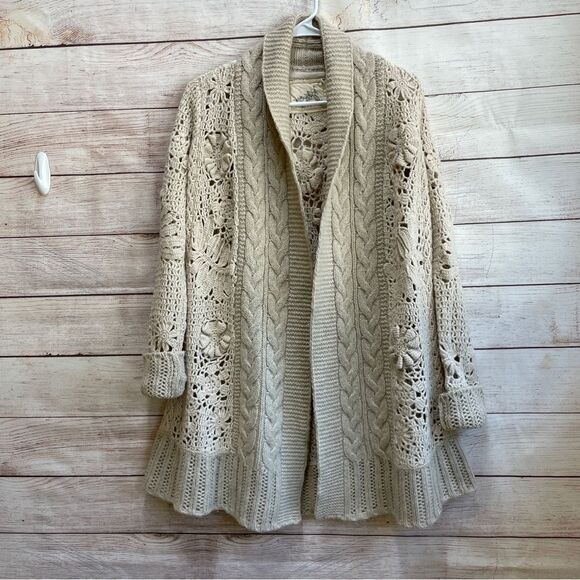 ANTHROPOLOGIE ANGEL OF THE‎ NORTH CROCHET LAMBSWOOL SWEATER - Picture 1 of 9